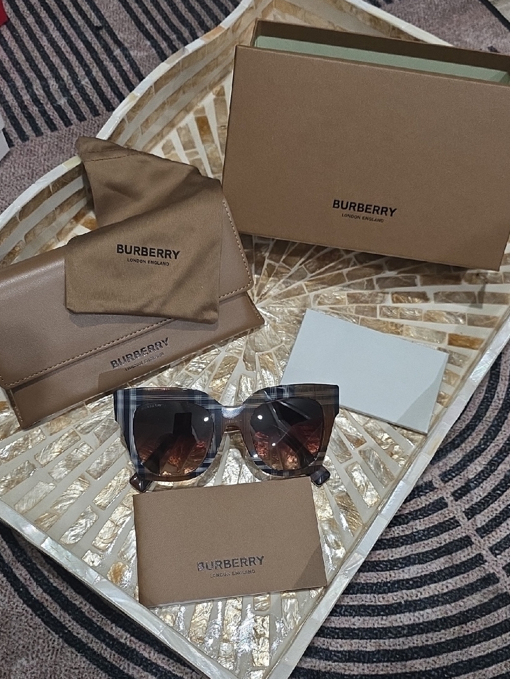 Burberry Plaid Cat-Eye Sunglasses - Brown Gradient Lenses
